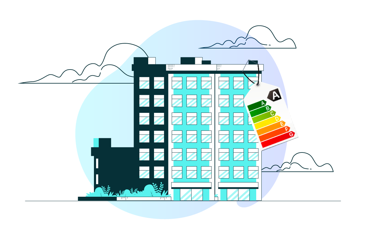 Illustration d'un immeuble avec l'étiquette énergétique A