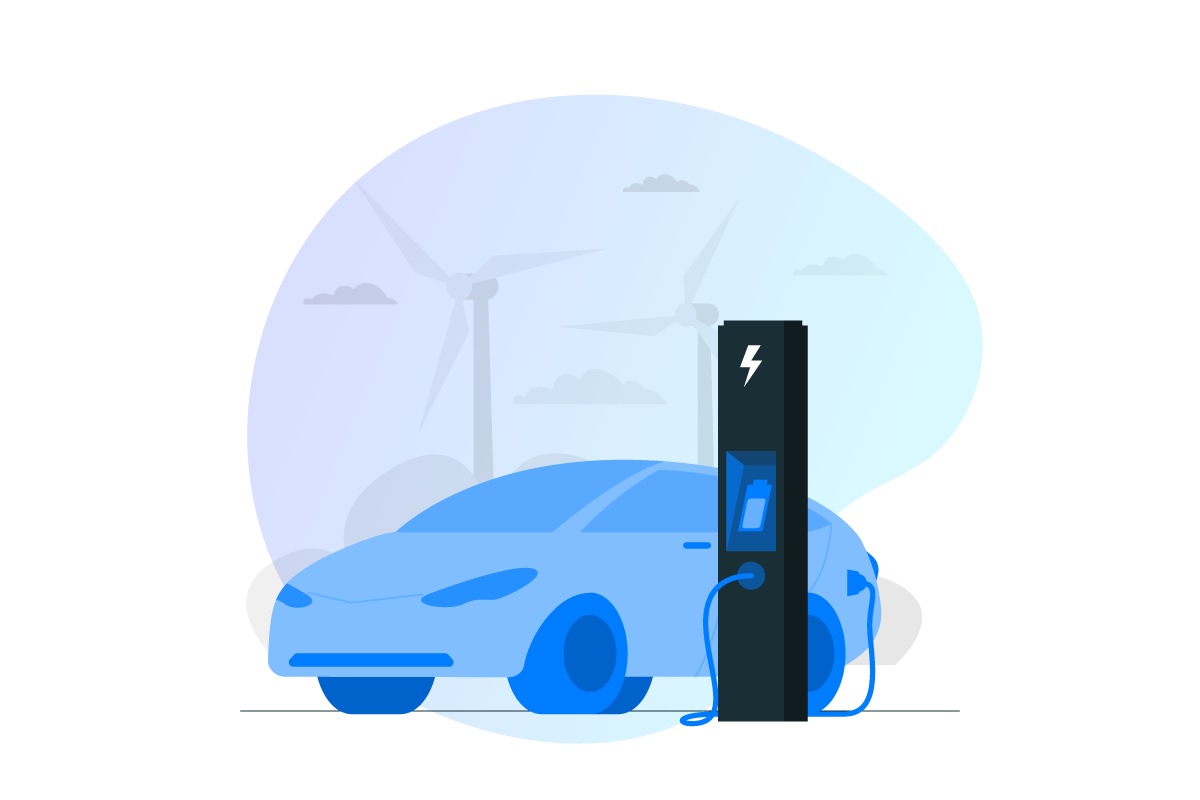 Illustration d'une voiture électrique en train de se recharger à une borne