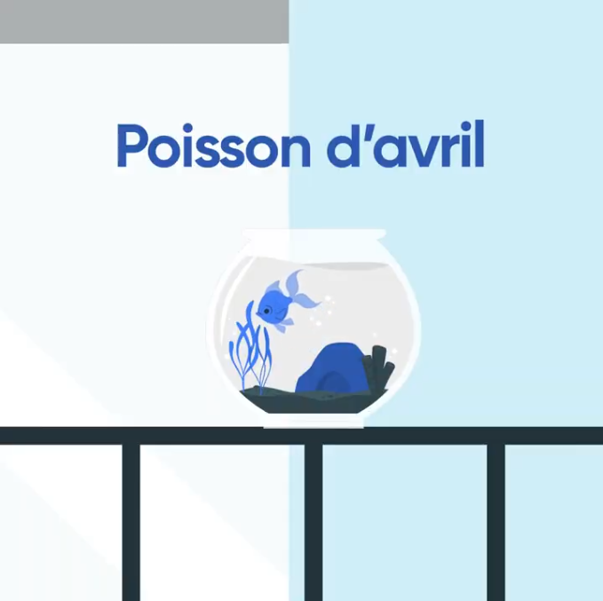 Illustration d'un poisson dans un bocal avec écrit "Poisson d'Avril"