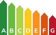 Des étiquettes allant de A (vert) à G (rouge) illustrent le DPE