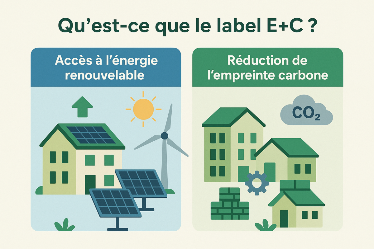 Illustration de maisons avec éléments pour accroître l'accès aux énergies renouvelables et réduire l'empreinte carbone