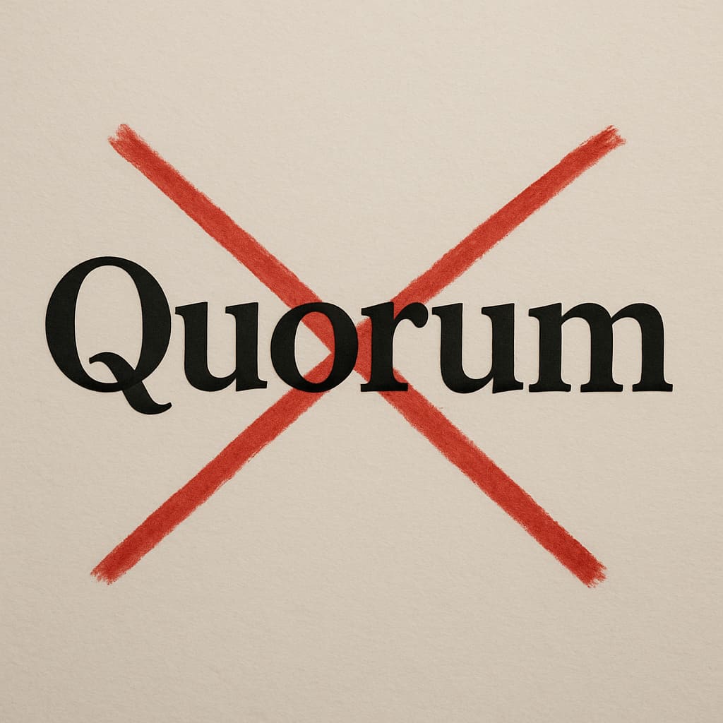 Illustration du mot Quorum barré en rouge
