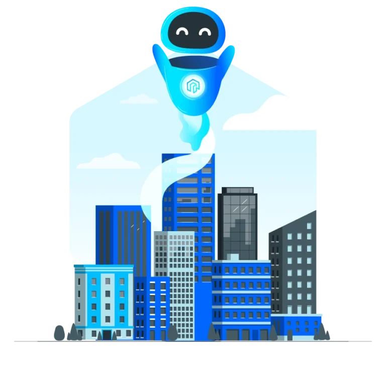 Illustration du robot Gemmo au-dessus d'une ville