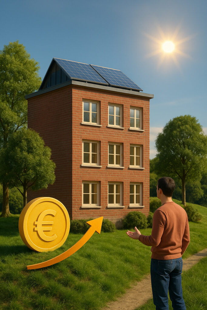 Image d'un immeuble dans une prairie sous le soleil