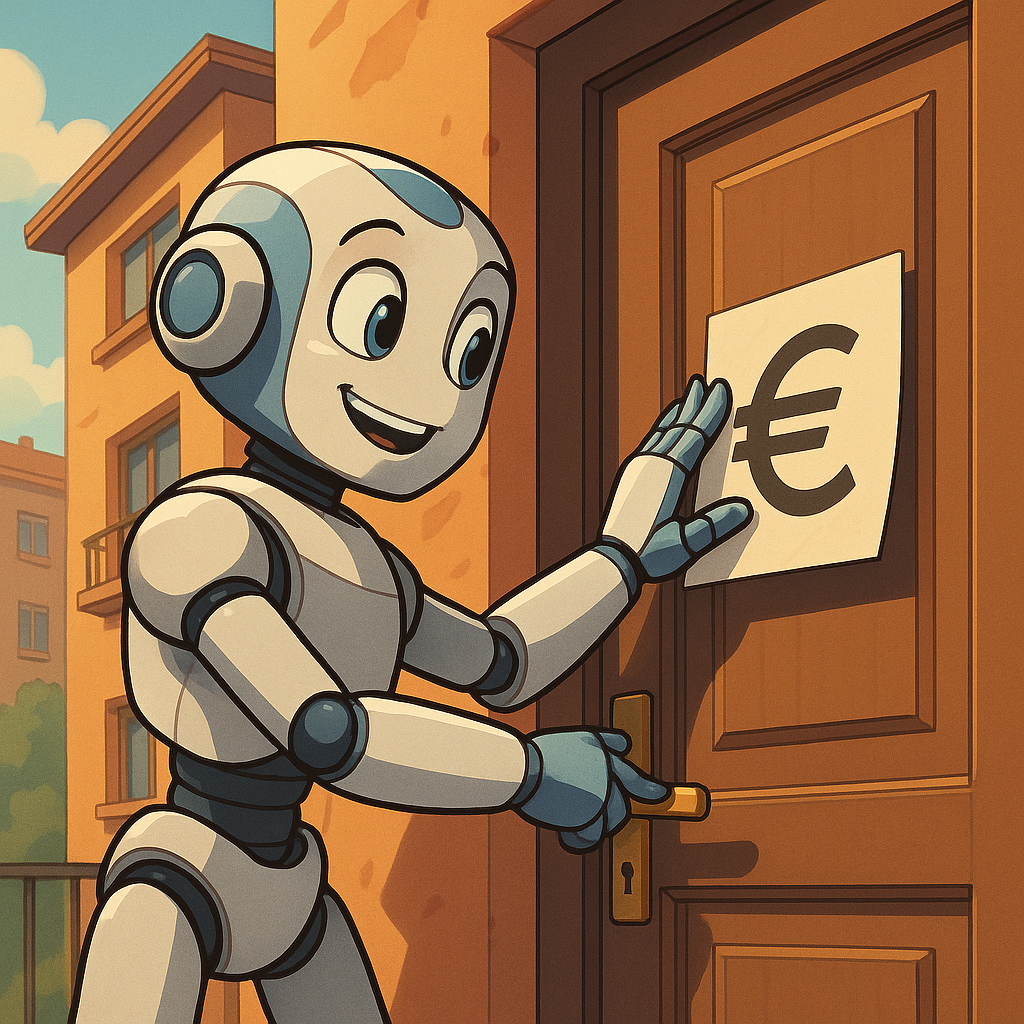 Un robot colle un prix sur la porte d'un logement