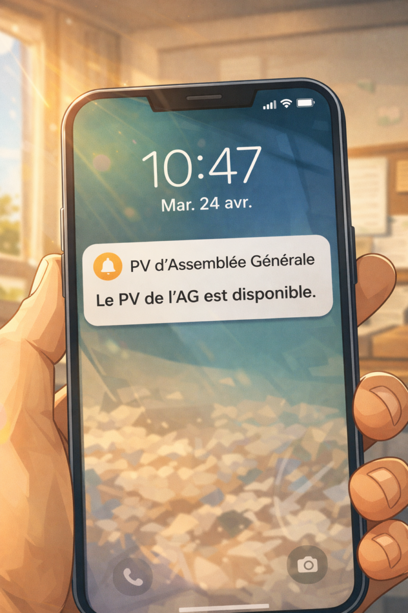 Notification de l'arrivée du PV d'AG sur un smartphone