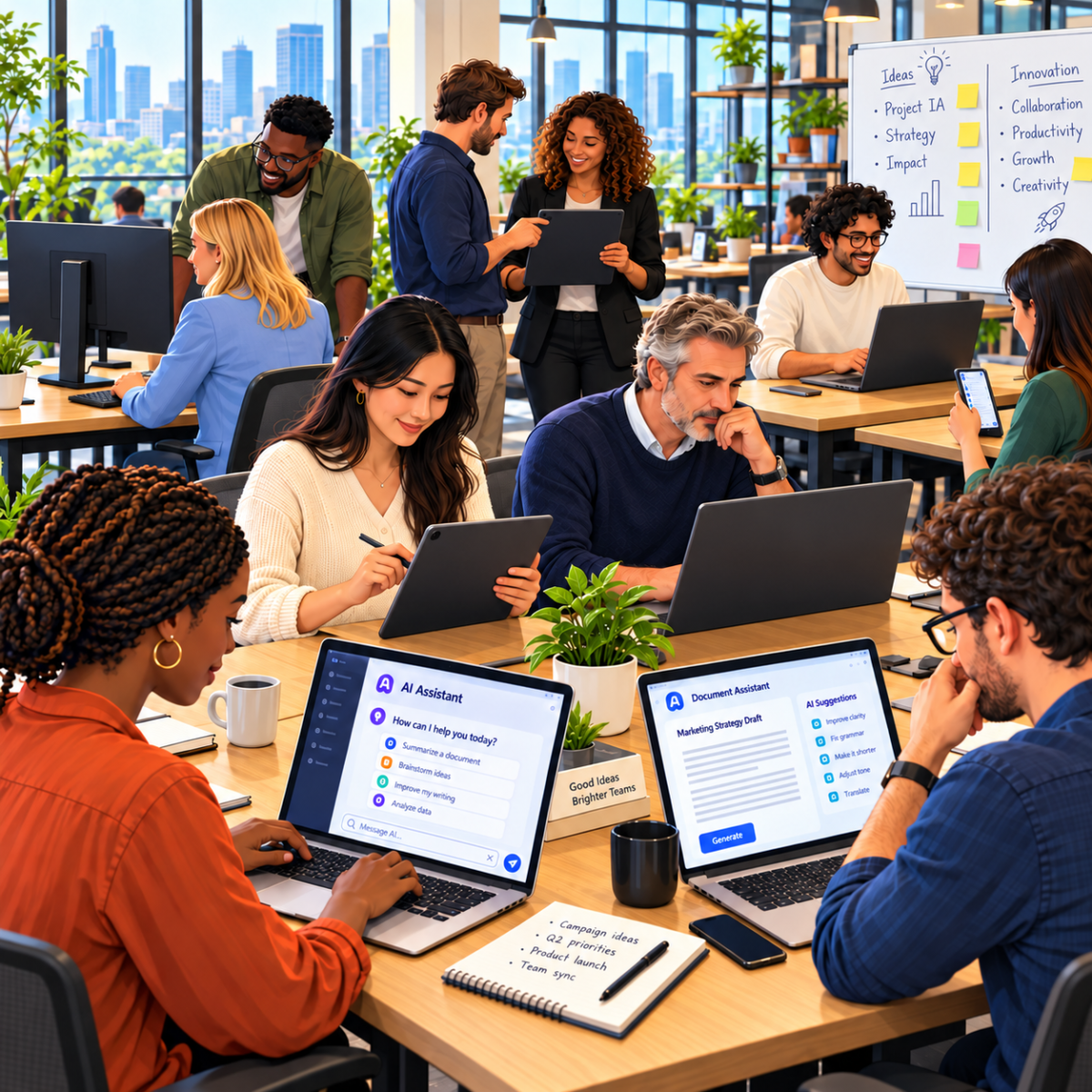 10 collaborateurs travaillent à l'aide de l'IA