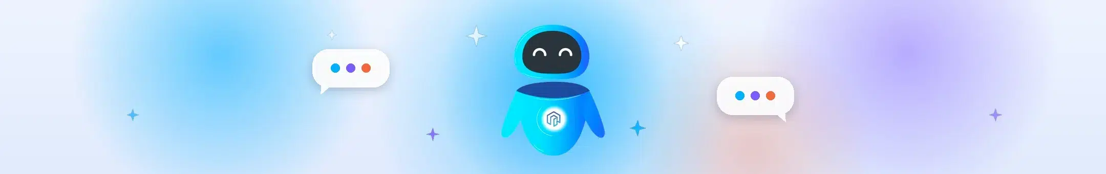 Gemmo, la mascotte de Genius, sur un fond aurora bleu